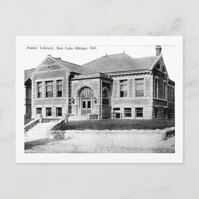 Cartão Postal Biblioteca Pública, San Luis Obispo, Califórnia Vi (Frente)