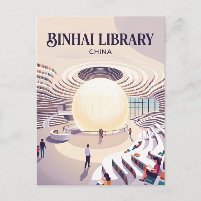 Cartão Postal Biblioteca Tianjin Binhai Atrium China (Frente)