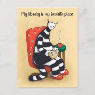 Cartão Postal Bibliotecário Amante de Gatos