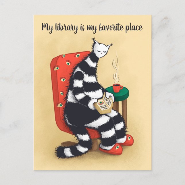 Cartão Postal Bibliotecário Amante de Gatos (Frente)