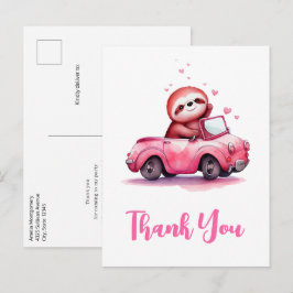 Cartão Postal Bicho-Preguiça Fofo em um Conversível Rosa Obrigad