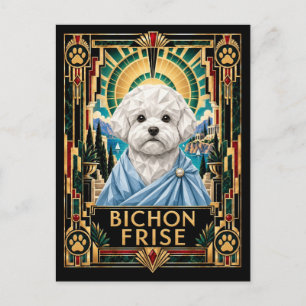 Cartão Postal Bichon Frise, Cão Art Deco