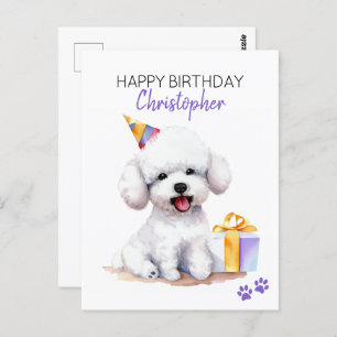 Cartão Postal Bichon Frise Dog Personalizado Feliz Aniversário