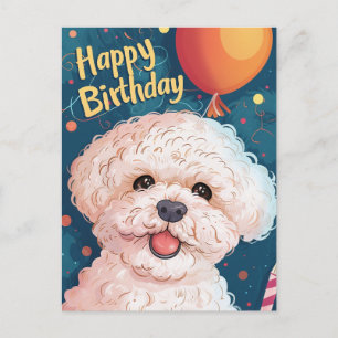 Cartão Postal Bichon Frise Feliz Aniversário