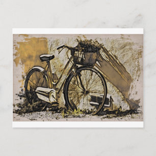 Cartão Postal Bicicleta com cesta de Flores