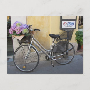 Cartão Postal Bicicleta com Cesto de Hortênsias
