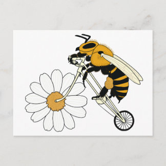 Cartão Postal Bicicleta da equitação da abelha com roda da flor