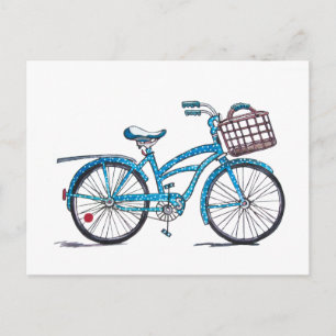 Cartão Postal Bicicleta de Bolinhas de Aquarela