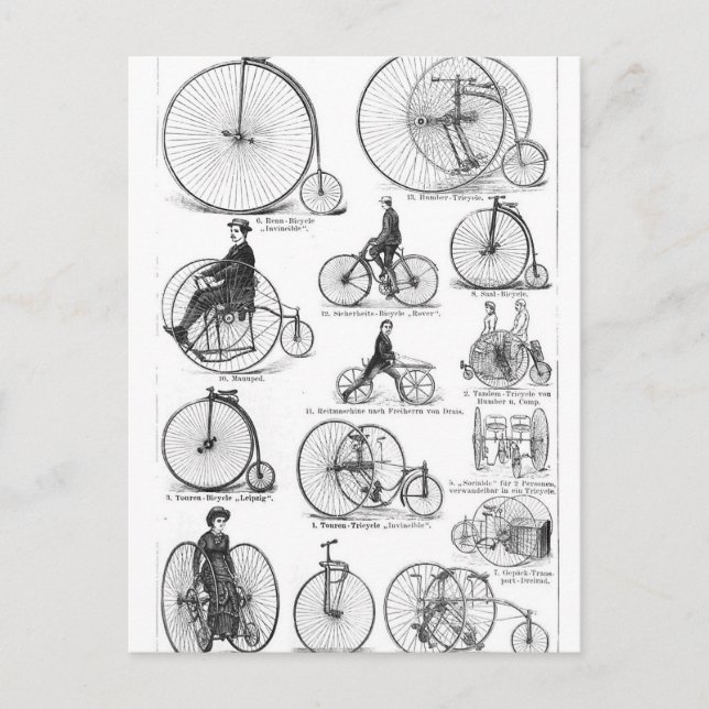 Cartão Postal Bicicleta de Roda Alta Penny Farthing (Frente)