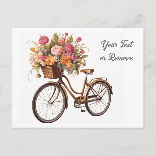 Cartão Postal Bicicleta Dourada com Cesto de Flores Antigo (Frente)