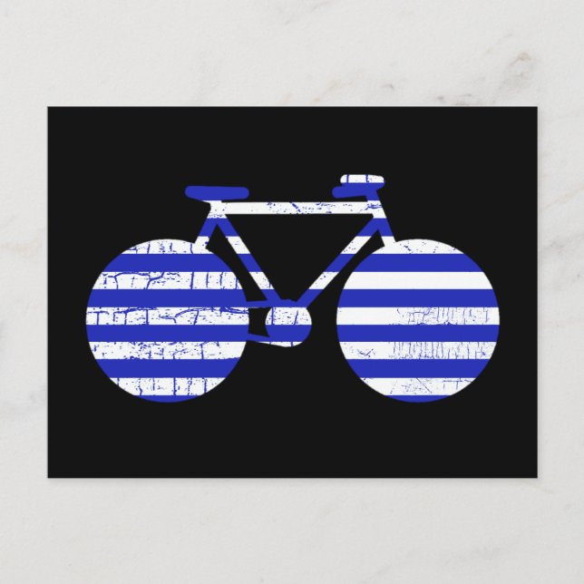 Cartão Postal bicicleta listrada azul e branca (Frente)