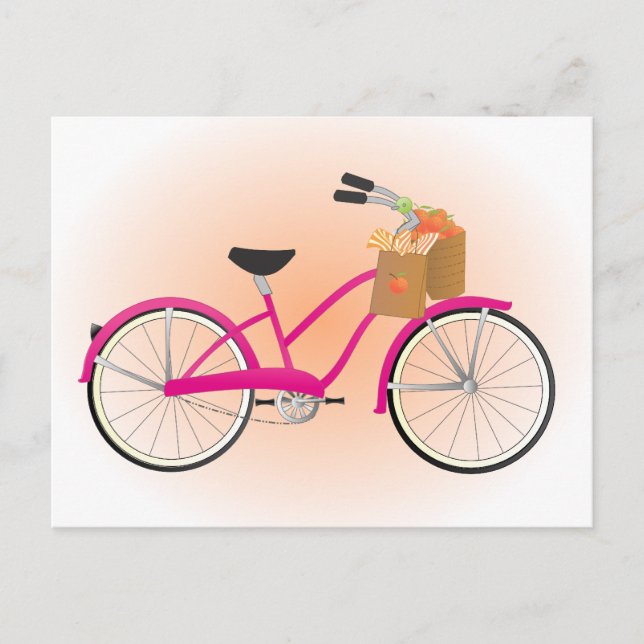 Cartão Postal Bicicleta Quente de PInk com Laranjas (Frente)