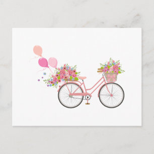 Cartão Postal Bicicleta Rosa Whimsical