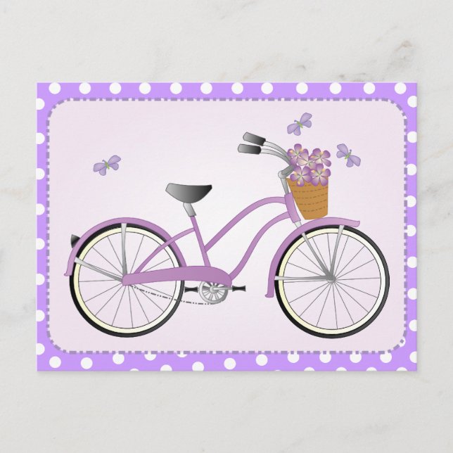 Cartão Postal Bicicleta Roxa com Pontos (Frente)