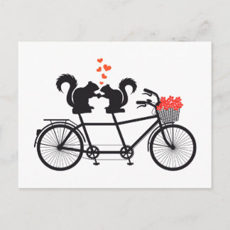 Cartão Postal bicicleta tandem com esquilos