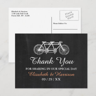 Cartão Postal Bicicleta Tandem em Quadro-negro Casamento Agradec