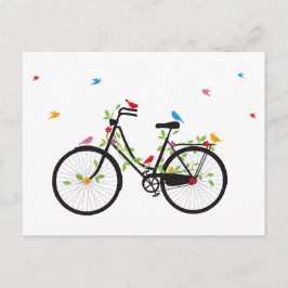 Cartão Postal Bicicleta velha com flores e aves