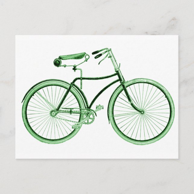 Cartão Postal Bicicleta Verde Vintage (Frente)