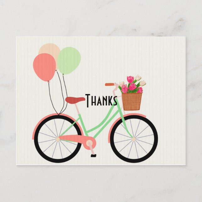 Cartão Postal Bicicleta Vintage e Tulipas Obrigado (Frente)