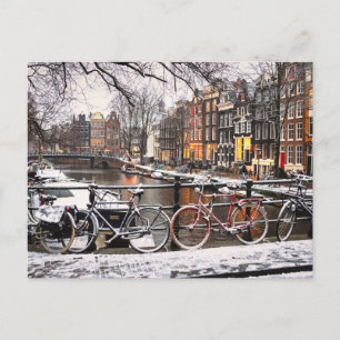 Cartão Postal Bicicletas na neve em Amsterdã