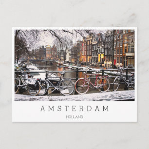 Cartão Postal Bicicletas na neve em Amsterdã