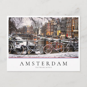 Cartão Postal Bicicletas na neve em Amsterdã