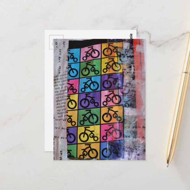 Cartão Postal Bicycles mixed media collage (Frente/Verso In Situ)