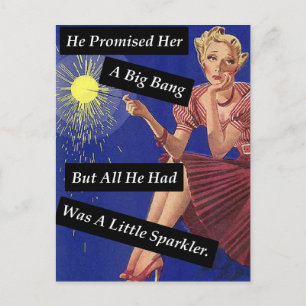 Cartão Postal Big Bang Fireworks Vintage Look Solteiro Girl