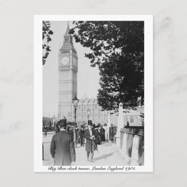 Cartão Postal Big Ben Clock e House do Parlamento Londres 1901 (Frente)