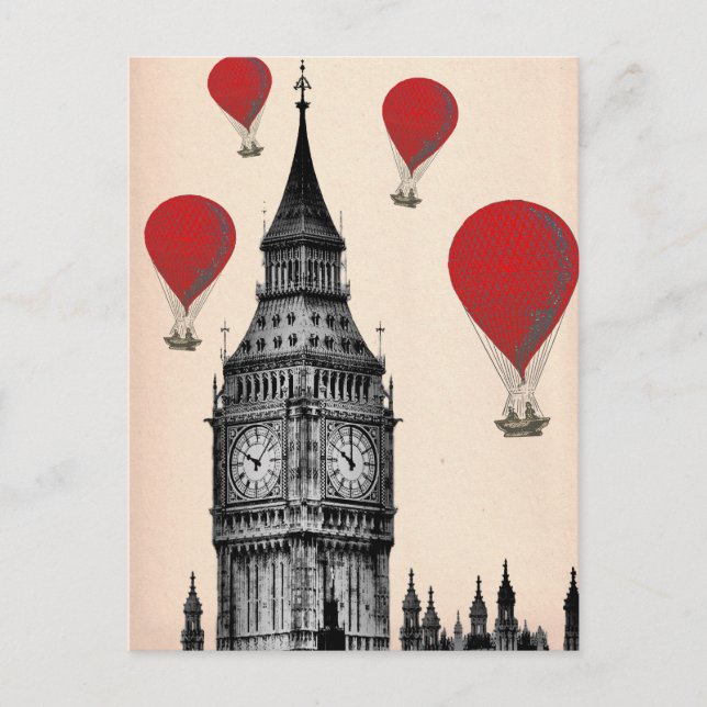 Cartão Postal Big Ben e Red Hot Air Balloons 2 (Frente)