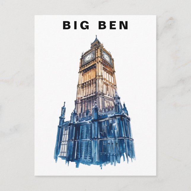 Cartão Postal Big Ben London UK Travel Watercolor  (Frente)