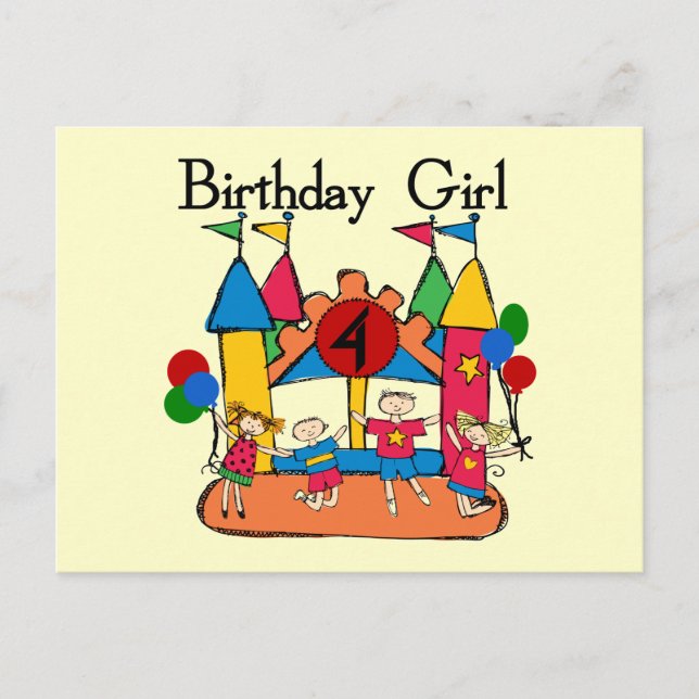Cartão Postal Big Bonde Girl 4th Birthday T-shirts e presentes (Frente)