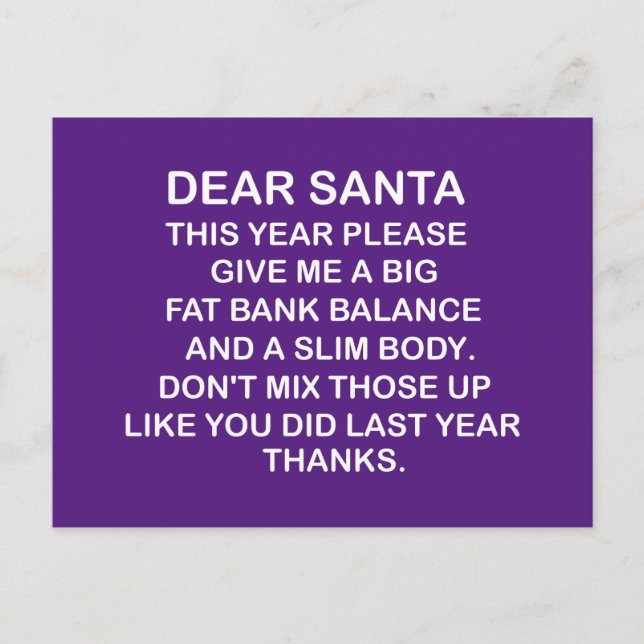Cartão Postal Big Fat Bank Account,funny Christmas (Frente)