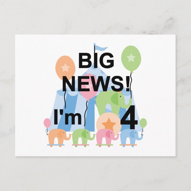 Cartão Postal Big News Circus 4th Birthday T shirts e presentes (Frente)