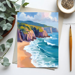 Cartão Postal Big Sur, Pintura em Aquarela do Oceano da Califórn