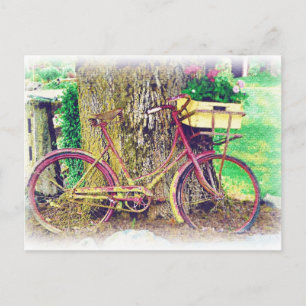 Cartão Postal Bike antiga com cesto de flores