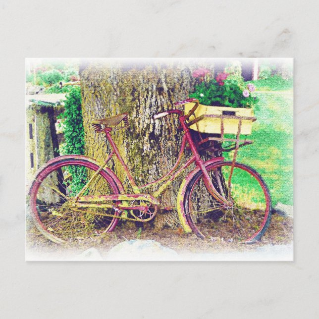 Cartão Postal Bike antiga com cesto de flores (Frente)