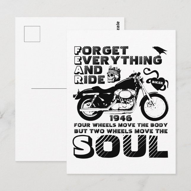 Cartão Postal Biker Soul, Data Personalizada de Nascimento (Frente/Verso)