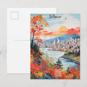 Cartão Postal Bilbao Espanha Viagem Cidade Pintura Estética