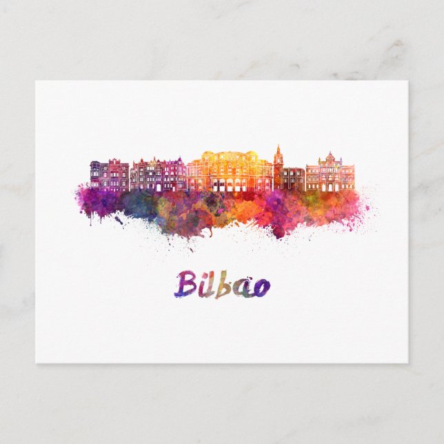 Cartão Postal Bilbao skyline in watercolor (Frente)