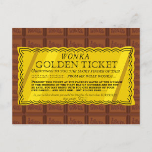 Cartão Postal Bilhete de Ouro Willy Wonka