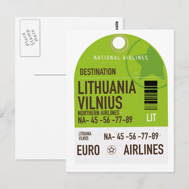 Cartão Postal bilhete de viagem de avião da Lituânia Vilnius (Frente/Verso)