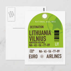 Cartão Postal bilhete de viagem de avião da Lituânia Vilnius