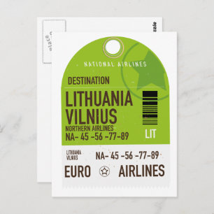Cartão Postal Bilhete de viagem do avião de Vilnius, Lituânia