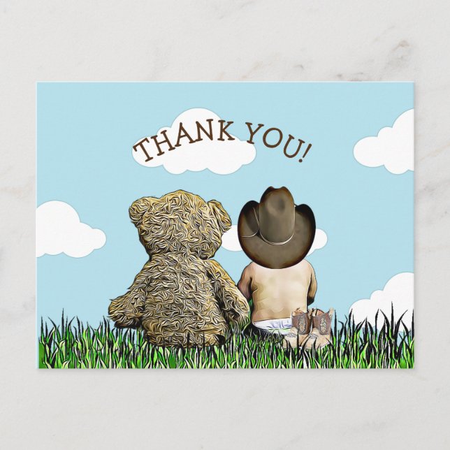 Cartão Postal Bilhetes de Agradecimento do Pequeno Cowboy (Frente)