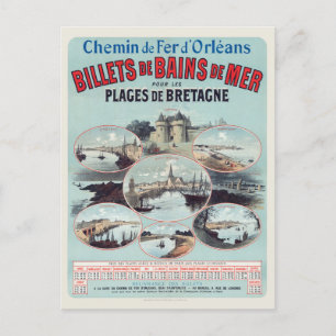Cartão Postal Billets de Bains de Mer France Poster vintage 1888