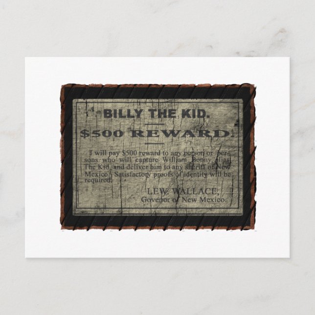 Cartão Postal Billy The Kid Queria Poster (Frente)