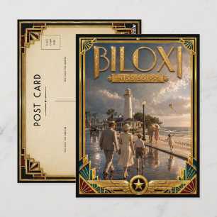 Cartão Postal Biloxi Mississippi Arte Deco Vintage Idade Dourada