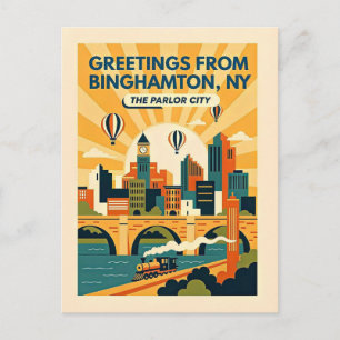 Cartão Postal Binghamton NY A Cidade da Sala Retro