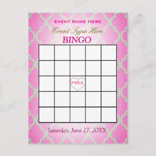 Cartão Postal Bingo Card Pink Quatrefoil